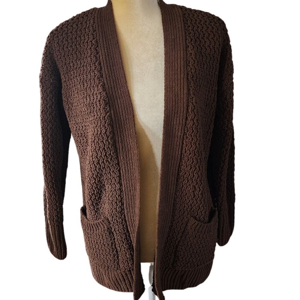 So Women's Brown Knit Cardigan Tunic Sweater Side Pockets Size Medium